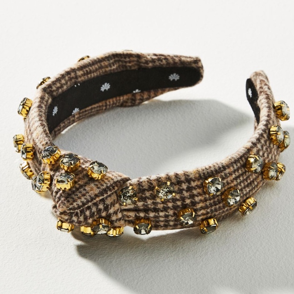 Lele Sadoughi tweed Swarovski jeweled knot headband